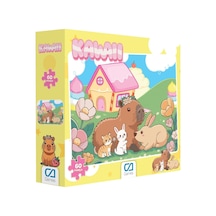 Kawaii Capybara Ve Sevimli Dostları Desenli 60 Parça 34x24cm Çocuk Puzzle Yapboz Serisi