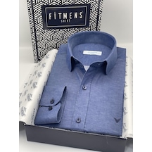 Slim Fit Uzun Kol Saten Hediye Kutulu Kolay Ütülenebilir Erkek Gömlek Fs-002968 - İndigo-2065 Indigo