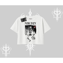 Tarzsokak Oversize Crop Tshirt Punk Rock Chaos Skeleton Riot Beyaz