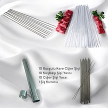 10 Adet Galvanizli Kare Ciğer Şişi - 10 Adet Kuşbaşı Şişi - 10 Adet Ciğer Şişi Yassı- 1 Şiş Kutusu