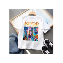 Stil-x K-pop Demon Hunters / Huntrıx Baskılı Çocuk Tshırt, %100 Pamuklu Kumaş Beyaz