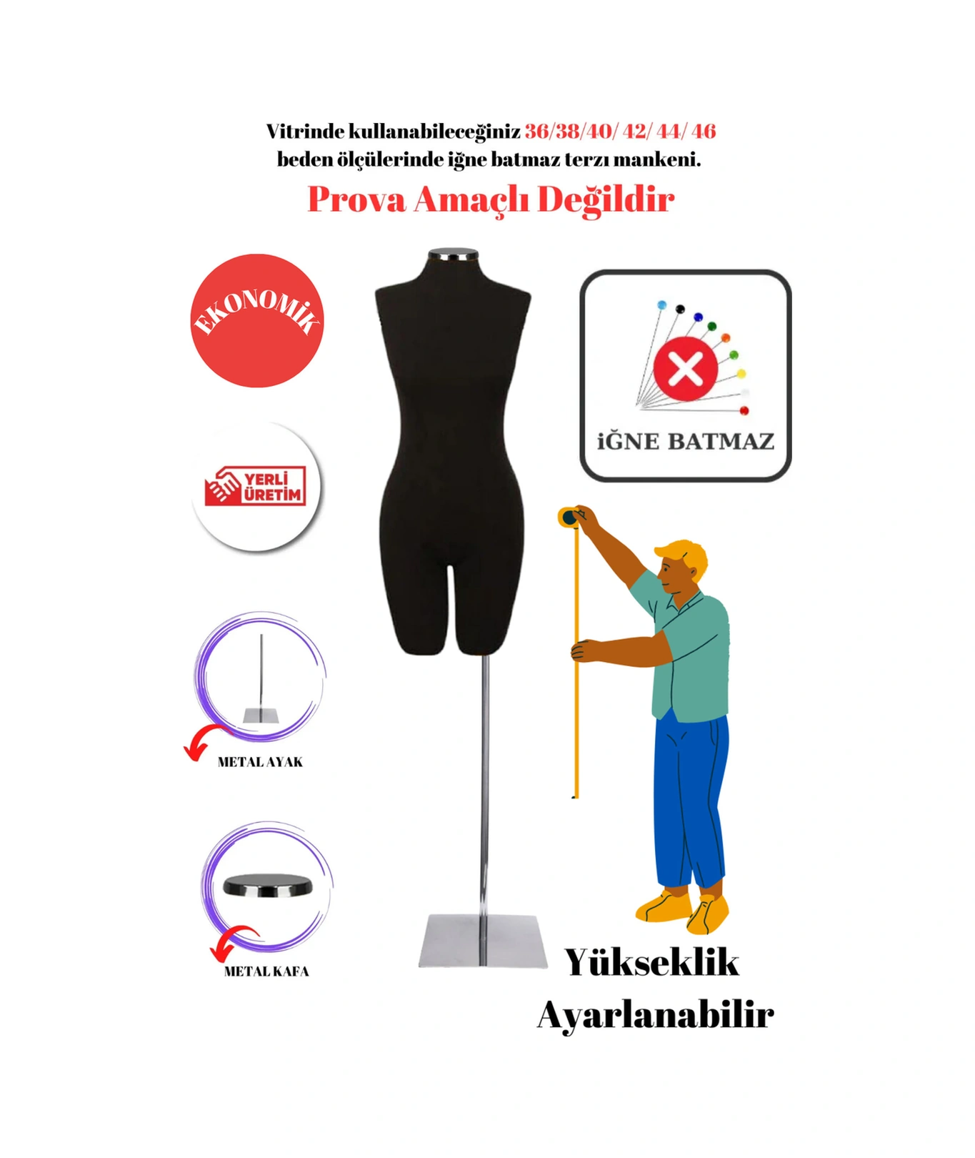 Ekonomik Pantolon Giyebilen Terzi Mankeni Vitrin Mankeni 36-38-40-42-44-46 Beden Seçeneği İst1