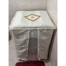 Lüx Simli Çamaşır Makinesi Örtüsü Krem Gold