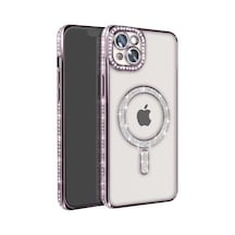 Apple iPhone  Uyumlu,  14 Kılıf Joke Simli Magneticsafe Kılıf - Pembe