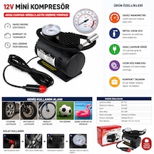 12v Mini Hava Kompresörü Araç Çakmak Girişli Lastik Şişirme Pompası