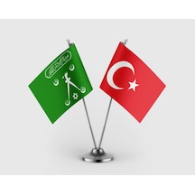 Barbaros Hayreddin Paşa Ve Türkiye Bayrağı İkili Saten Masa Bayrağı Takımı Diğer