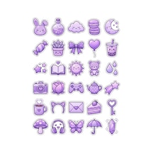 30 Adet Pastel Lila Obje Sticker Seti - Laptop Ajanda Defter İçin Çok Renkli