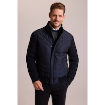 Ysf Erkek Lacivert Slim Fit Kolu Trikolu Mont