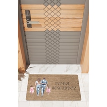 Rugmood Modern Dijtal Baskı Kız, Anne, Baba, Kız Aile Kapı Önü Paspası Çok Renkli