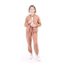 Toontoy Kız Çocuk Kahverengi Dik Yaka Fermuarlı Düşük Omuz Örme Hırka - 2 İplik Şardonlu Kahverengi