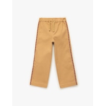 Koton Pamuklu Rahat Kesim Yüksek Bel Beli Bağcıklı Şerit Detaylı Geniş Paça Pantolon Kahverengi 6wkg40028aw Kahve