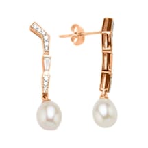 7,5 Mm Baget Zirkon Taşlı Doğal İnci Küpe Rose Rose