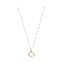Beyaz Taşlı Küçük Ay Yıldız Gümüş Kolye Rose Gold