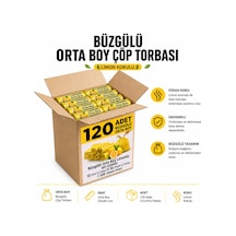 Polmix Büzgülü Limon Kokulu Sarı Çöp Torbası Poşeti / 55 X 60 Cm X12 Rulo 120 Adet