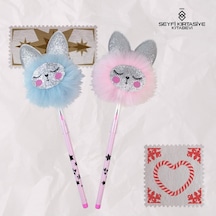 2 Adet Peluş Başlıklı Yumurtlayan Kurşun Kalem Pembe