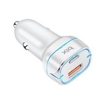 Bix Bx-ccp36wt 38w Type-c Pd 20w Ve Usb-a Qc 3.0 18w Çift Portlu Led Işıklı Araç Şarj Cihazı Beyaz İphone 15/14/13/12/11/x/, İpad, Galaxy S24/s23/s22/s21/s20 Ve Daha Fazlasıyla Uyumlu Bxccp36wt