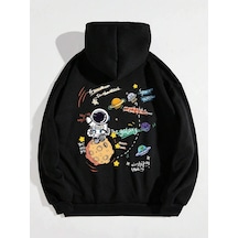 Startmore Galaxy Özel Baskılı Oversize Kapüşonlu Sweatshirt Siyah Siyah