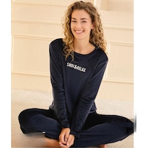 Mihra Kadın Kışlık Bisiklet Yaka Kadife Pijama Takımı 13164l - 1 Adet Lacivert