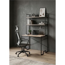 Uykula Demonte Raflı Çalışma Masası 90x60 Cm- Modern Bilgisayar Masası Kitaplıklı Metal Ayaklı Home Office Masa Siyah