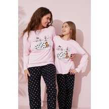 Siyah İnci Pamuklu Örme Pijama Takım 24241101 Pembe