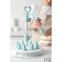 Transformacion Profesyonel 8 Başlıklı Pasta Krema Süsleme Pompası Seti, Enjektör Uçlu, Şeffaf Gövde, 18-20 Cm Y Diğer