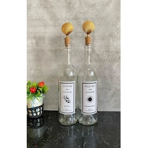 2 Adet Şeffaf 750 Ml Etiketli Şişe Altın İstiridye Tıpalı Yağdanl