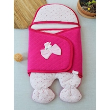 Yenidoğan Açılır Kucaklı Fiyonk Detay Ayaklı Kız Bebek Kundak Pembe Pembe