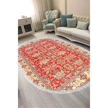 Alanur Kaymaz Yıkanabilir Dijital Baskılı Salon Halısı Trend Saçaklı Oval Otantik E6005 Renkli