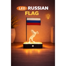Rusya Bayrak Led Masaüstü Dekor Kişiye Özel İsimli Minimal Tasarım Modern Ev Ofis Aksesuarı Hediyelik 3d Baskı Night Light Dekor Ebat-Renk-20Cm-Siyah