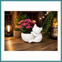 Trendexa 3d Baskı Sarılan Kedi Saksı - Sevimli Dekoratif Saksı - Beyaz Mac