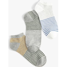 Koton Çizgili 3'lü Patik Çorap Seti Çok Renkli Multıcolor 4wam80065aa 4WAM80065AAMIX Mavi