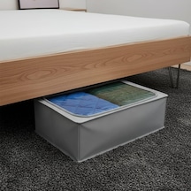 Deconox Telli Baza Altı Hurcu 46x66x20 Cm - Dik Duran Impertex Kumaş, Gri / Şeffaf Pencereli Yatak Altı Nevresim V Çok Renkli