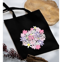 Bk Gift Anneler Günü Tasarımlı Siyah Kumaş Bez Çanta, Baskılı Omuz Çantası, Alışveriş Çantası, Anneler Günü Hediyesi, Anneye Hediye-3 Siyah