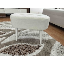 Gürgen Ahşap Ayak Welsoft Kumaş Oval Pufidik Puf Bench Tabure Sandalye Beyaz B.ayak