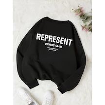 Startmore Siyah Unisex Erkek/kadın Renkli Represent Özel Baskılı Oversize Pamuklu Bisiklet Yaka