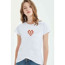 Karpuz Kalp Baskılı Beyaz Kadın Tshirt