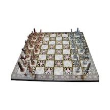 Metal Mısır Satranç Takımı Antik Ve Katlanır Sedef Desenli Mdf Ah