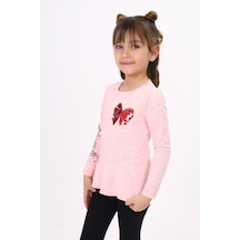 Toontoy Kids Toontoy Kız Çocuk Göğsü Pullu Fiyonklu Nakışlı T-shirt Pembe Melanj
