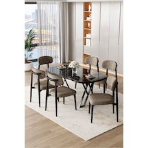 Canisa Jolin Serisi Mdf 90x168 Siyah Mermer Desen Masa Takımı 6 Cappucino Metal Sandalye Siyah Mermer Desen Masa, Cappucino Sandalye