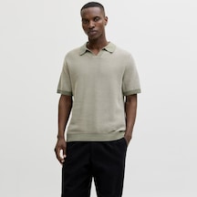 Jack & Jones Erkek Regular Fit Split Yaka Triko Tisört - Heaston - 12294733 Tea Leaf