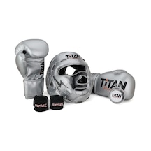 Gümüş Silver Serisi Özel Takım Set , Camlı Boks Kaskı, Boks Eldiveni, Dişlik, Bandaj