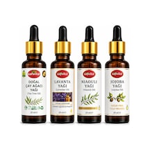 Akneye Eğilimli Ciltler İçin Yağ Dengeleyici Cilt Bakım Seti 4 Lü Çay Ağacı Lavanta Niaouli Jojoba Yağı 3x20 Ml