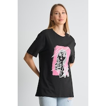Alexandergardı Baskılı Bisiklet Yaka Kadın T-shirt Siyah