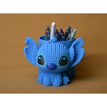 3d Baskı Knitted Kalemlik - Sevimli Karakterli Masaüstü Kalem Organizeri-mavi Çok Renkli
