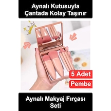 Makyajfırçası 5 Parça Aynalı Makyaj Fırçası Seti Taşınabilir Kutulu Mini Fondöten Pudra Far Dudak K