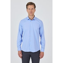 İmza Uzun Kol Düz Bez Ayağı Sert Yaka Cepsiz Pamuklu Classic Slim Fit Gömlek 1004250160 Mavi