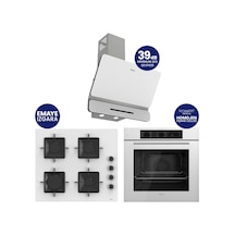 Flowart Turbolu Silenart QBL62CB - SS206 - D081SA Beyaz Cam Ankastre Set