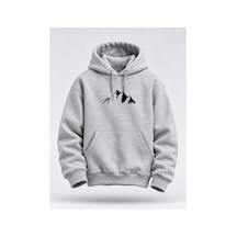 North Whiskers Dağ Silüeti Baskılı Unisex Hoodie Minimal Outdoor Kapüşonlu Sweatshirt Gri - 930002898 Gri - 930002898 Gri