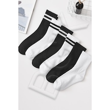 Unisex 6 Çift Düz Siyah-Beyaz Tenis Çorap BGK-TNS-733-Çok Renkli