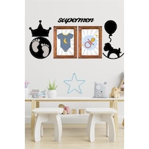 Çocuk Odası İçin Ahşap Tasarım Dekor Supermen Duvar Süsü Tablo Aksesuar Pano Sticker Seti